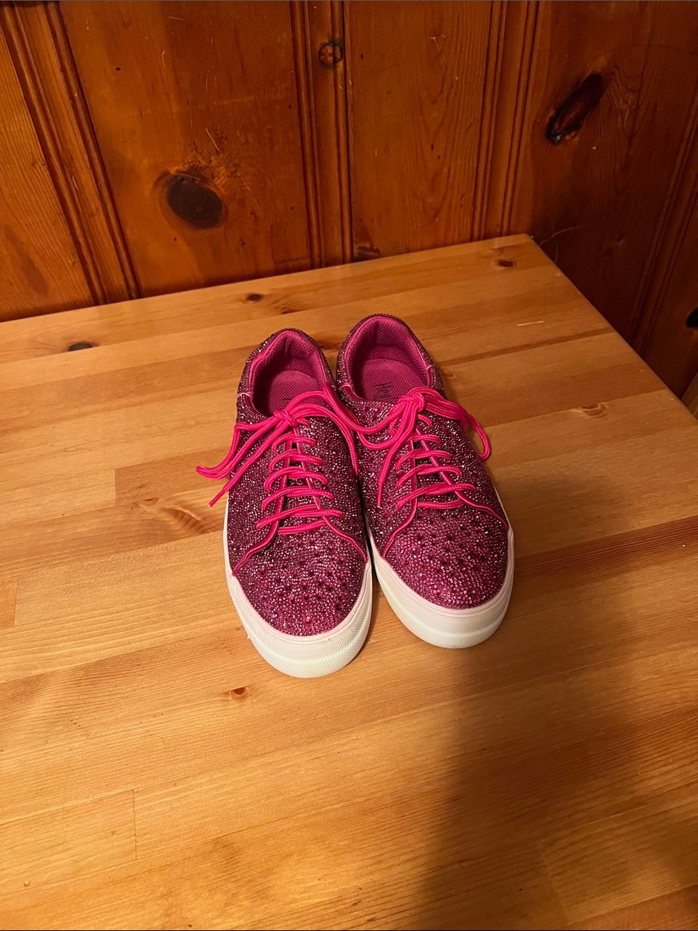 Corkys Hot Pink Glitter Lace-Up Sneakers
